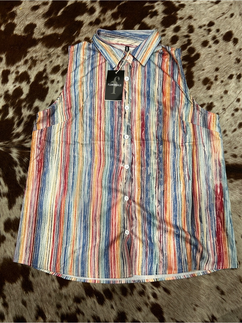 Flamingels strip button up tank top LG BNWT